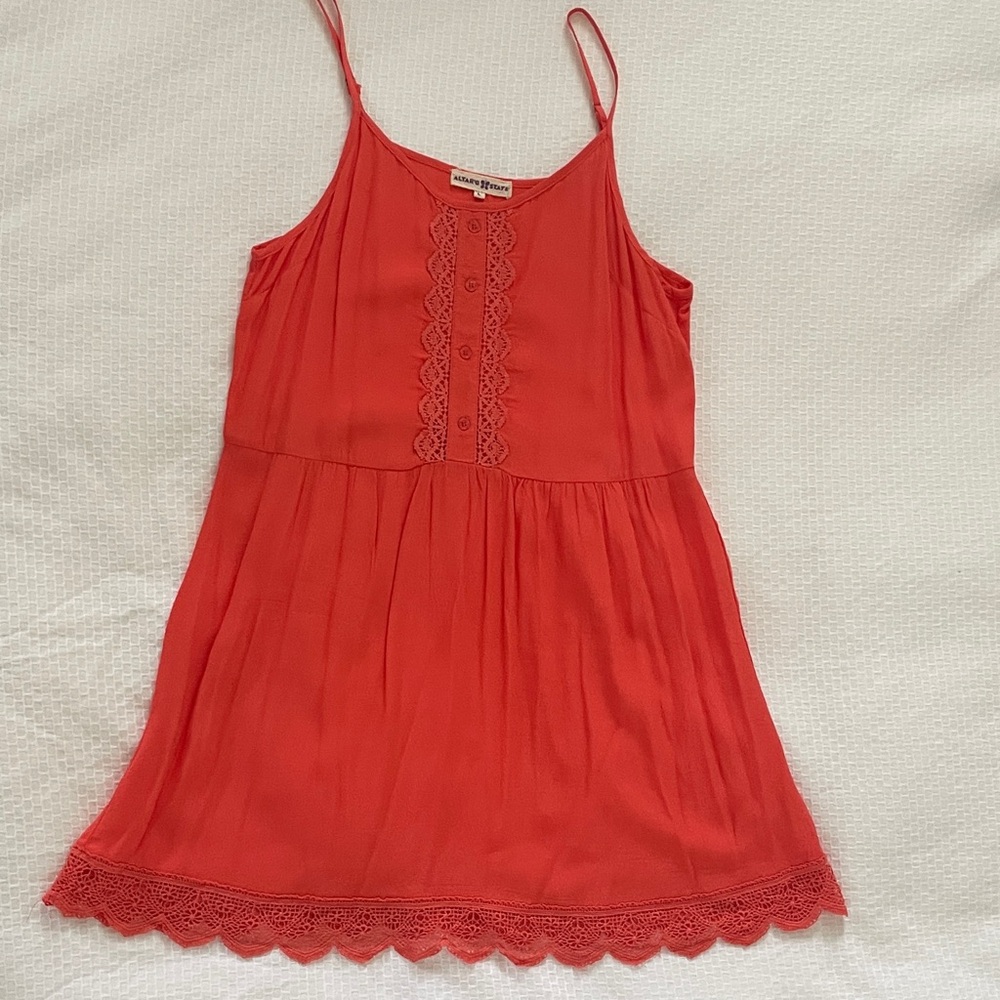 Altr’d State bright coral Sundress Lace Trim size large
